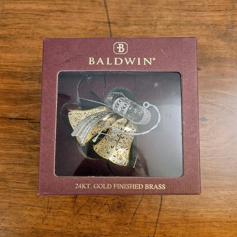 Baldwin Brass 24KT GOLD & Silver Tone FINISH 3-D Shimmering Bells Ornament